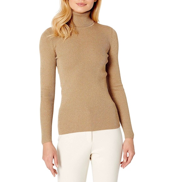 Lauren Ralph Lauren Ribbed Turtleneck Gold Sweater - Picture 1 of 4
